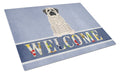 Mastiff Brindle White Welcome Cutting Board Tempered Glass Kitchen Cutting Surface, Heat Resistant Chopping, Non-Slip Feet, Food Prep & Serving