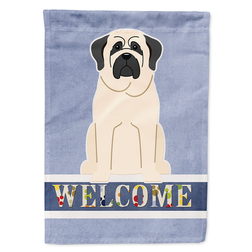 Mastiff White Welcome House Flag 28x40 Porch Sleeve Pole Decorative Outside Yard Banner Artwork Wall Hanging, Polyester