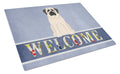 Mastiff White Welcome Cutting Board Tempered Glass Kitchen Cutting Surface, Heat Resistant Chopping, Non-Slip Feet, Food Prep & Serving