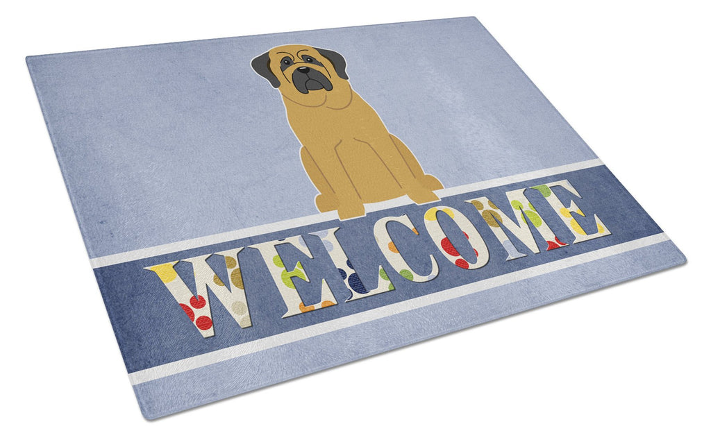 Mastiff Welcome Cutting Board Tempered Glass Kitchen Cutting Surface, Heat Resistant Chopping, Non-Slip Feet, Food Prep & Serving