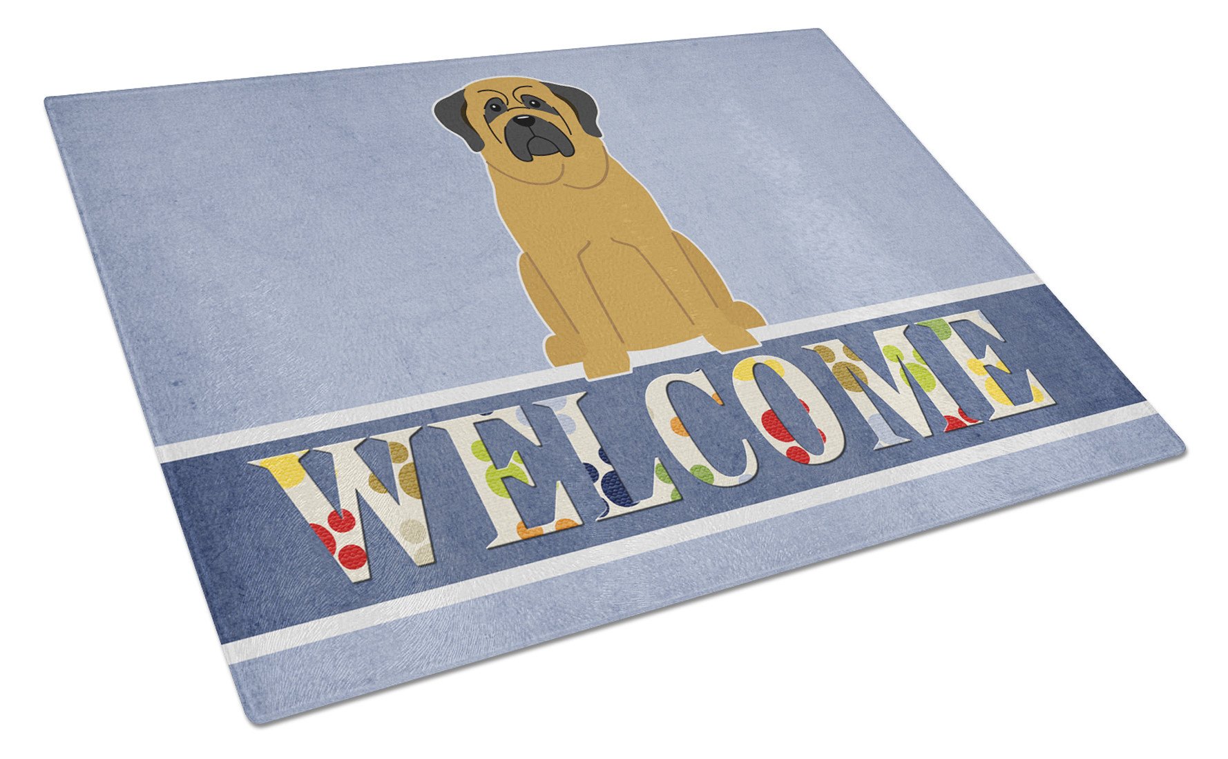 Mastiff Welcome Cutting Board Tempered Glass Kitchen Cutting Surface, Heat Resistant Chopping, Non-Slip Feet, Food Prep & Serving