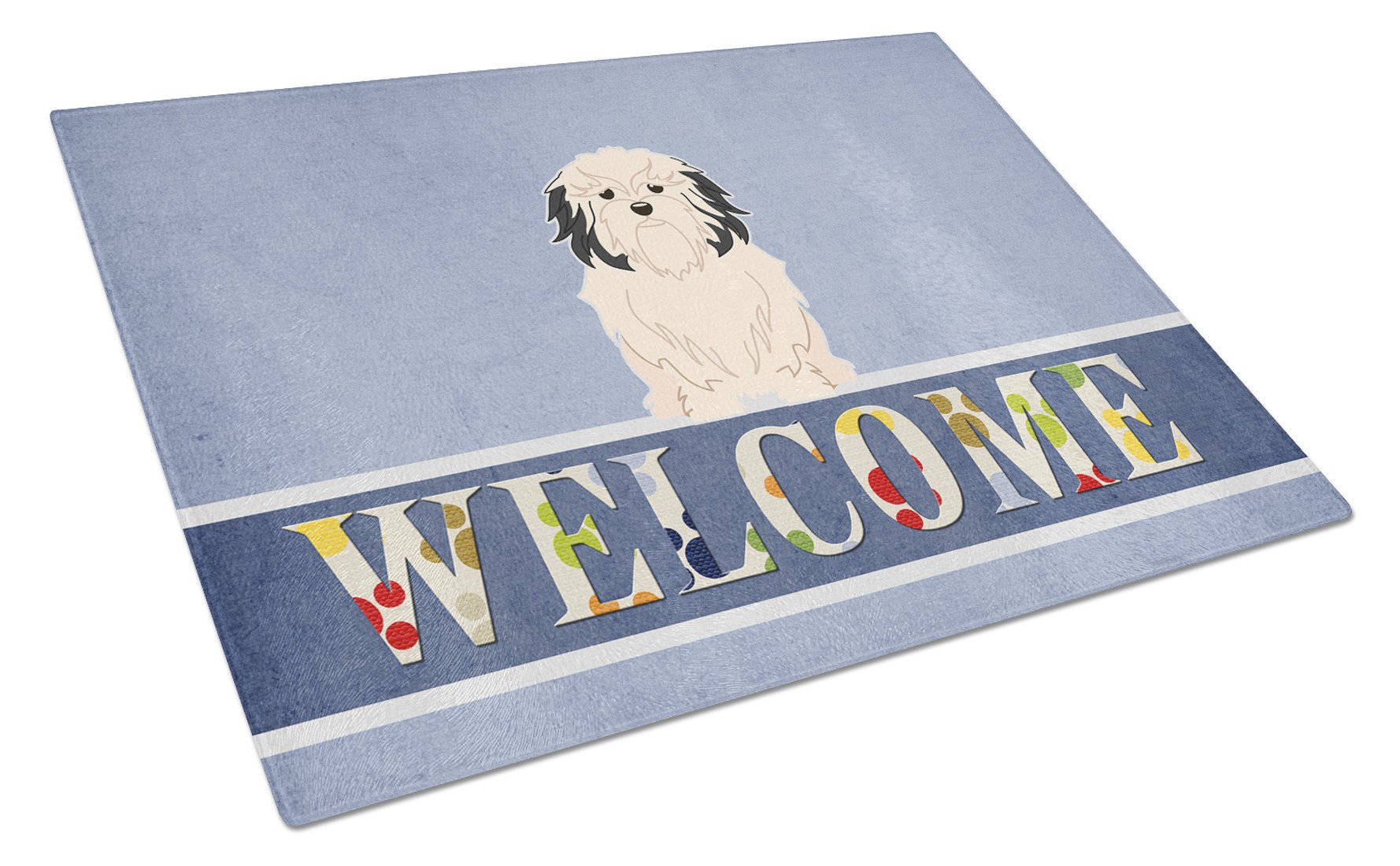 Lowchen Welcome Cutting Board Tempered Glass Kitchen Cutting Surface, Heat Resistant Chopping, Non-Slip Feet, Food Prep & Serving