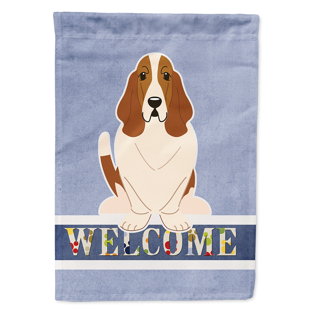 Basset Hound Welcome House Flag 28x40 Porch Sleeve Pole Decorative Outside Yard Banner Artwork Wall Hanging, Polyester