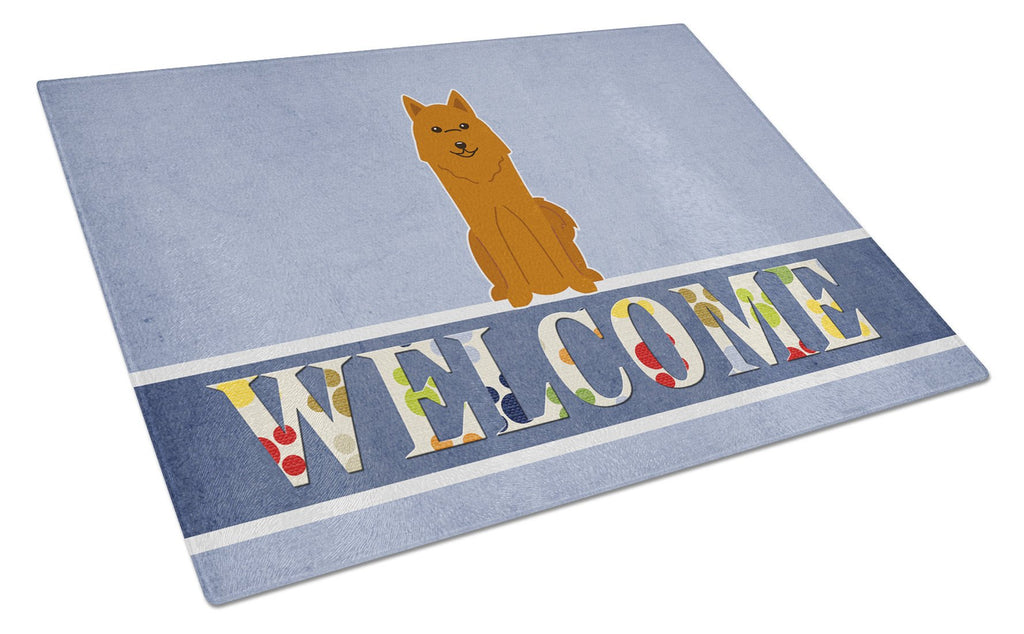 Karelian Bear Dog Welcome Cutting Board Tempered Glass Kitchen Cutting Surface, Heat Resistant Chopping, Non-Slip Feet, Food Prep & Serving