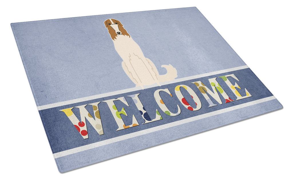 Borzoi Welcome Cutting Board Tempered Glass Kitchen Cutting Surface, Heat Resistant Chopping, Non-Slip Feet, Food Prep & Serving