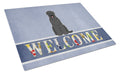 Black Russian Terrier Welcome Cutting Board Tempered Glass Kitchen Cutting Surface, Heat Resistant Chopping, Non-Slip Feet, Food Prep & Serving