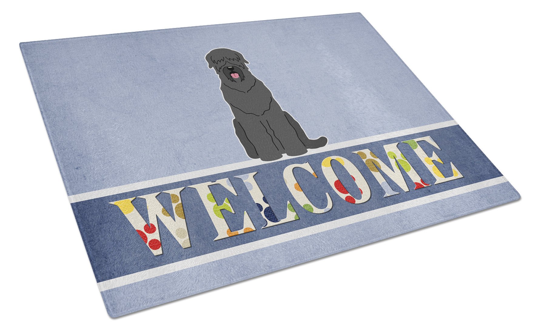 Black Russian Terrier Welcome Cutting Board Tempered Glass Kitchen Cutting Surface, Heat Resistant Chopping, Non-Slip Feet, Food Prep & Serving