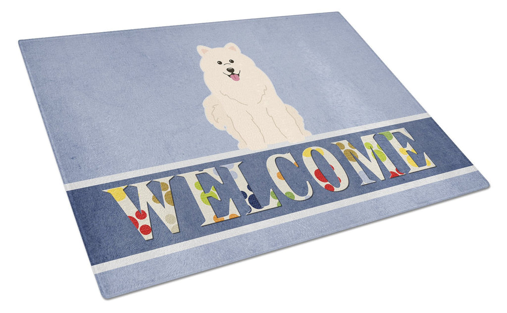 Samoyed Welcome Cutting Board Tempered Glass Kitchen Cutting Surface, Heat Resistant Chopping, Non-Slip Feet, Food Prep & Serving