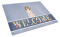 Russian Spaniel Welcome Cutting Board Tempered Glass Kitchen Cutting Surface, Heat Resistant Chopping, Non-Slip Feet, Food Prep & Serving