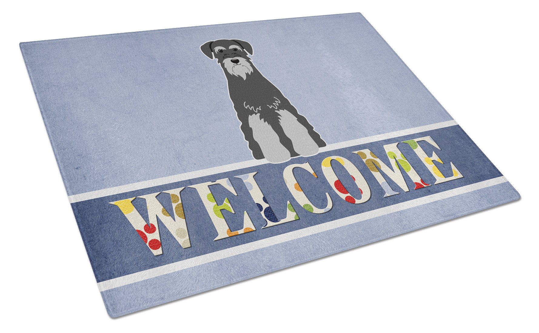 Standard Schnauzer Black Grey Welcome Cutting Board Tempered Glass Kitchen Cutting Surface, Heat Resistant Chopping, Non-Slip Feet, Food Prep & Serving