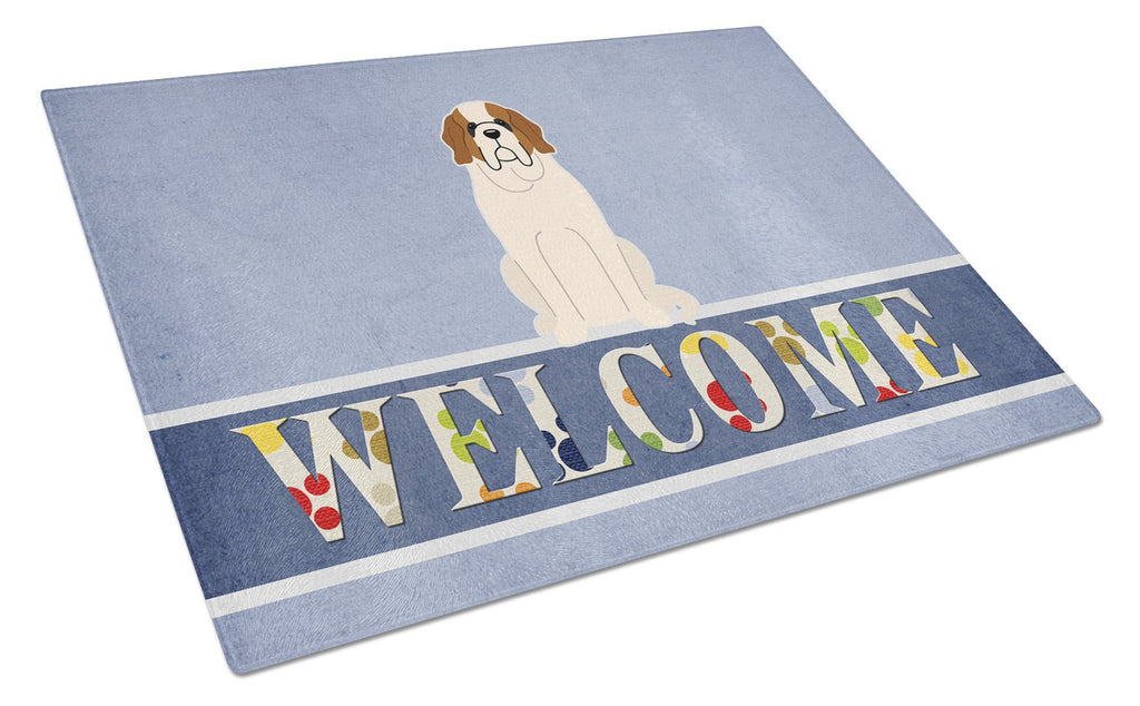 Saint Bernard Welcome Cutting Board Tempered Glass Kitchen Cutting Surface, Heat Resistant Chopping, Non-Slip Feet, Food Prep & Serving