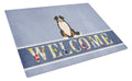 Bernese Mountain Dog Welcome Cutting Board Tempered Glass Kitchen Cutting Surface, Heat Resistant Chopping, Non-Slip Feet, Food Prep & Serving
