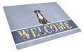 Greater Swiss Mountain Dog Welcome Cutting Board Tempered Glass Kitchen Cutting Surface, Heat Resistant Chopping, Non-Slip Feet, Food Prep & Serving