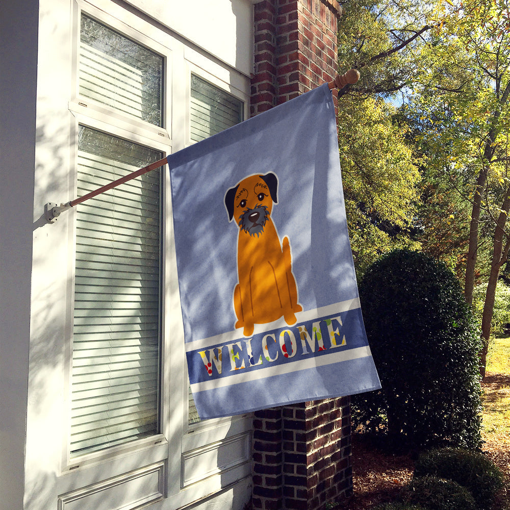 Border Terrier Welcome House Flag 28x40 Porch Sleeve Pole Decorative Outside Yard Banner Artwork Wall Hanging, Polyester