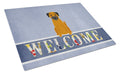 Border Terrier Welcome Cutting Board Tempered Glass Kitchen Cutting Surface, Heat Resistant Chopping, Non-Slip Feet, Food Prep & Serving