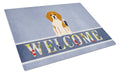 Beagle Tricolor Welcome Cutting Board Tempered Glass Kitchen Cutting Surface, Heat Resistant Chopping, Non-Slip Feet, Food Prep & Serving