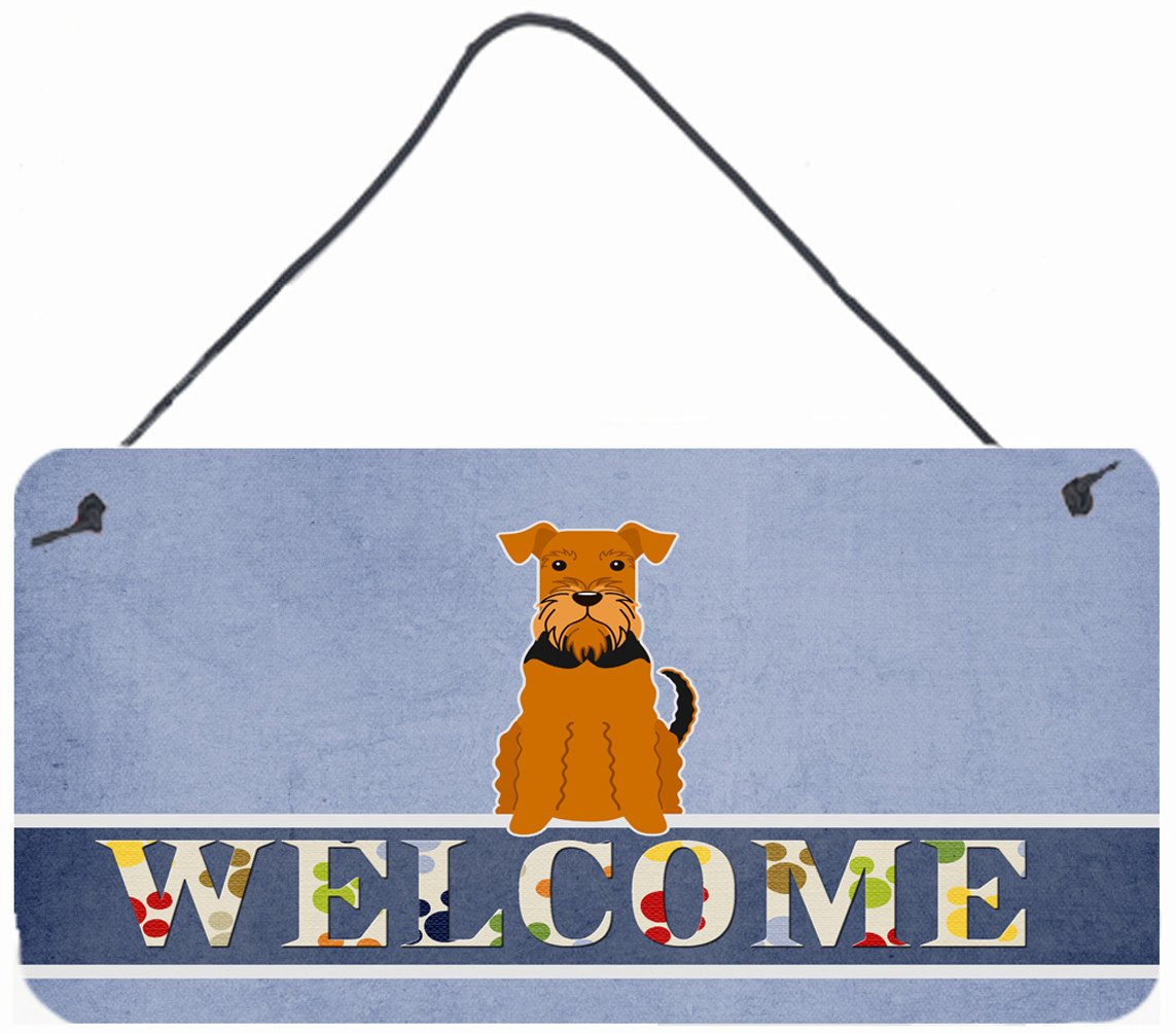 Airedale Welcome Wall or Door Hanging Prints Aluminum Metal Sign Kitchen Wall Bar Bathroom Plaque Home Decor, 8HX12W, Multicolor
