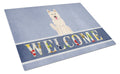 White German Shepherd Welcome Cutting Board Tempered Glass Kitchen Cutting Surface, Heat Resistant Chopping, Non-Slip Feet, Food Prep & Serving
