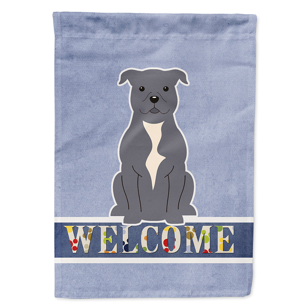 Staffordshire Bull Terrier Blue Welcome House Flag 28x40 Porch Sleeve Pole Decorative Outside Yard Banner Artwork Wall Hanging, Polyester
