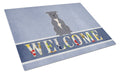 Staffordshire Bull Terrier Blue Welcome Cutting Board Tempered Glass Kitchen Cutting Surface, Heat Resistant Chopping, Non-Slip Feet, Food Prep & Serving