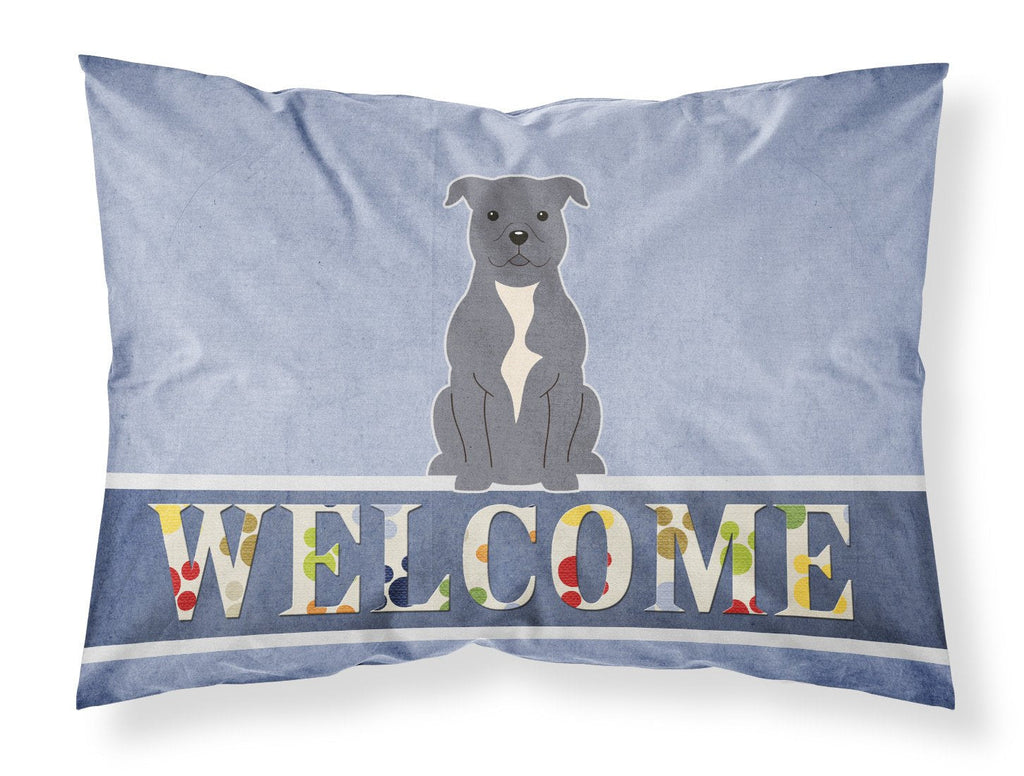 Staffordshire Bull Terrier Blue Welcome Standard Pillowcase Lightweight Super Soft Easy Care Decorative Artwork Pillowcase, Standard