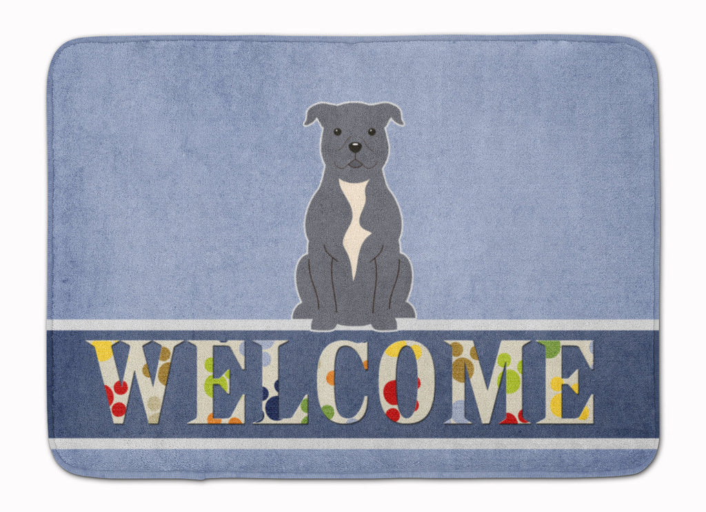 Staffordshire Bull Terrier Blue Welcome Memory Foam Kitchen Mat Machine Washable Anti-Fatigue Cushion Comfort Bath or Kitchen Rug