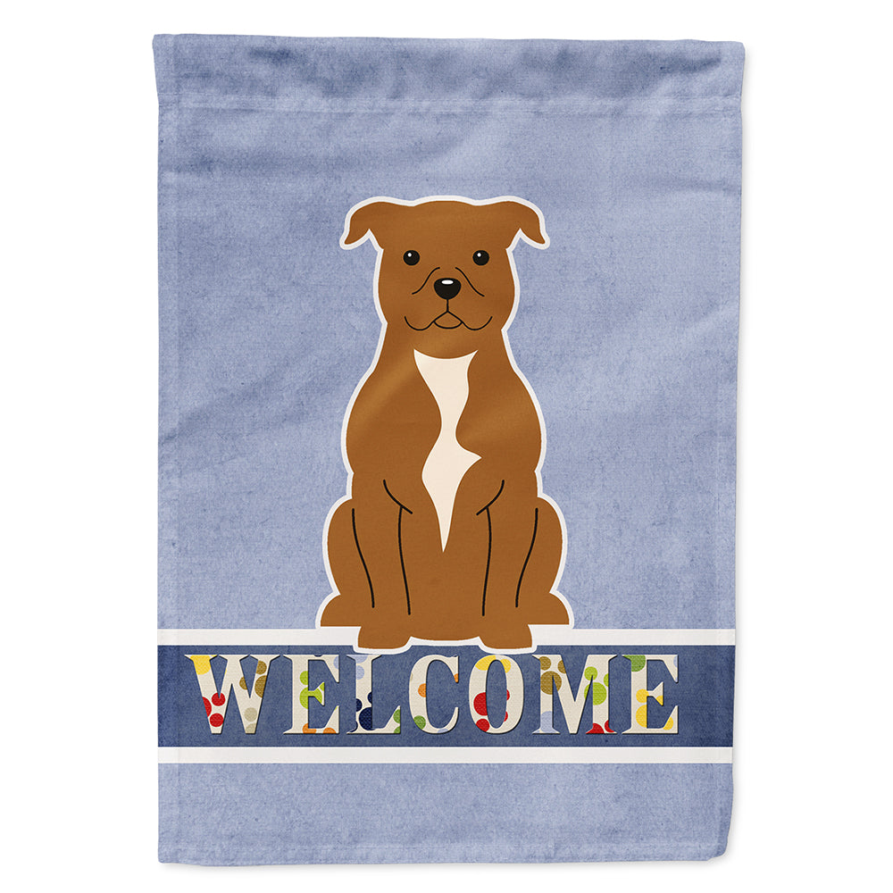 Staffordshire Bull Terrier Brown Welcome House Flag 28x40 Porch Sleeve Pole Decorative Outside Yard Banner Artwork Wall Hanging, Polyester