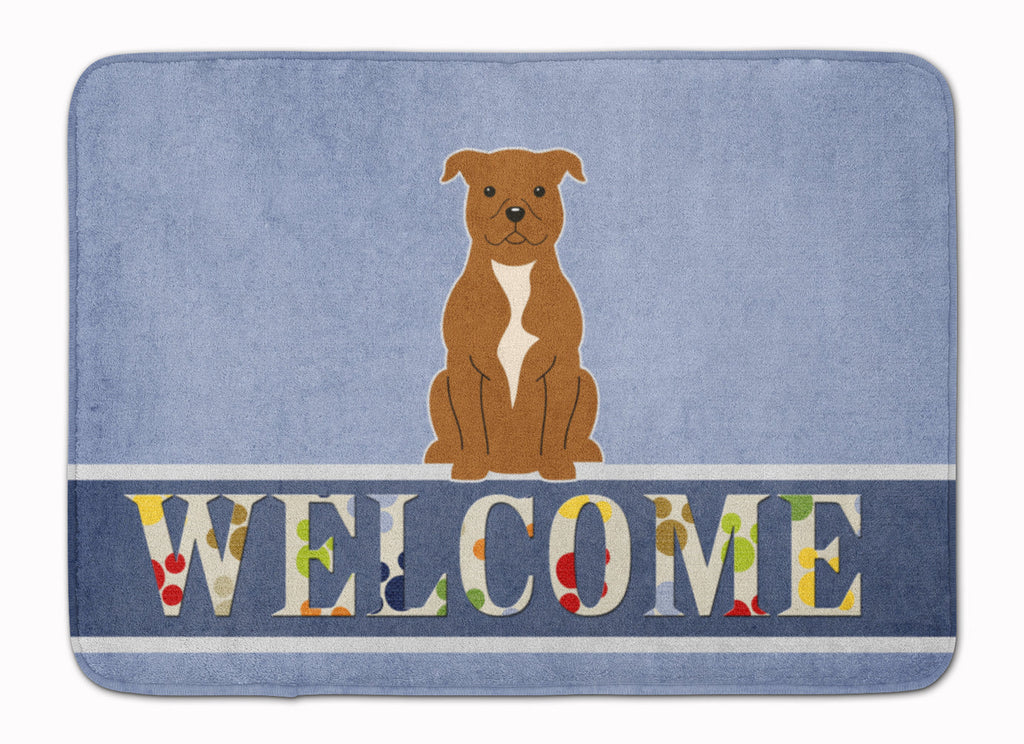 Staffordshire Bull Terrier Brown Welcome Memory Foam Kitchen Mat Machine Washable Anti-Fatigue Cushion Comfort Bath or Kitchen Rug