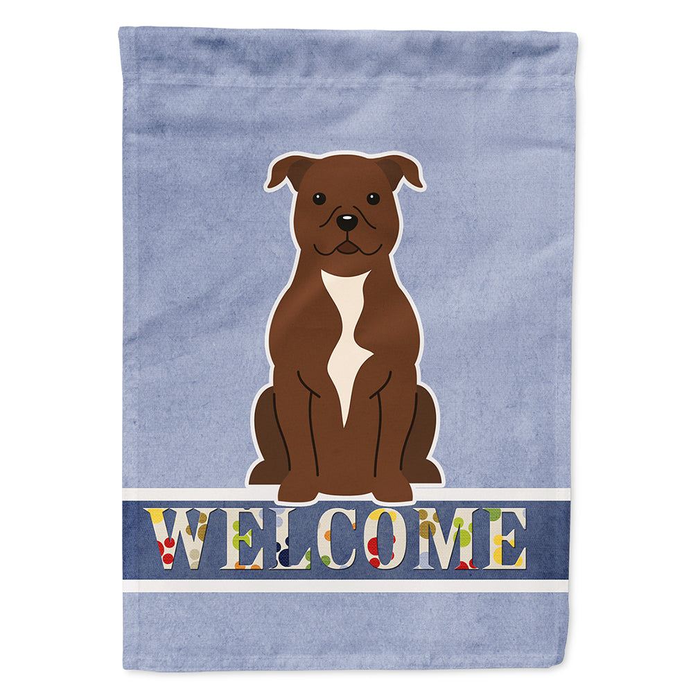 Staffordshire Bull Terrier Chocolate Welcome House Flag 28x40 Porch Sleeve Pole Decorative Outside Yard Banner Artwork Wall Hanging, Polyester