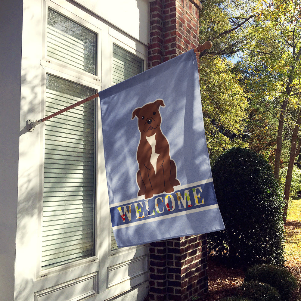 Staffordshire Bull Terrier Chocolate Welcome House Flag 28x40 Porch Sleeve Pole Decorative Outside Yard Banner Artwork Wall Hanging, Polyester