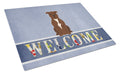 Staffordshire Bull Terrier Chocolate Welcome Cutting Board Tempered Glass Kitchen Cutting Surface, Heat Resistant Chopping, Non-Slip Feet, Food Prep & Serving