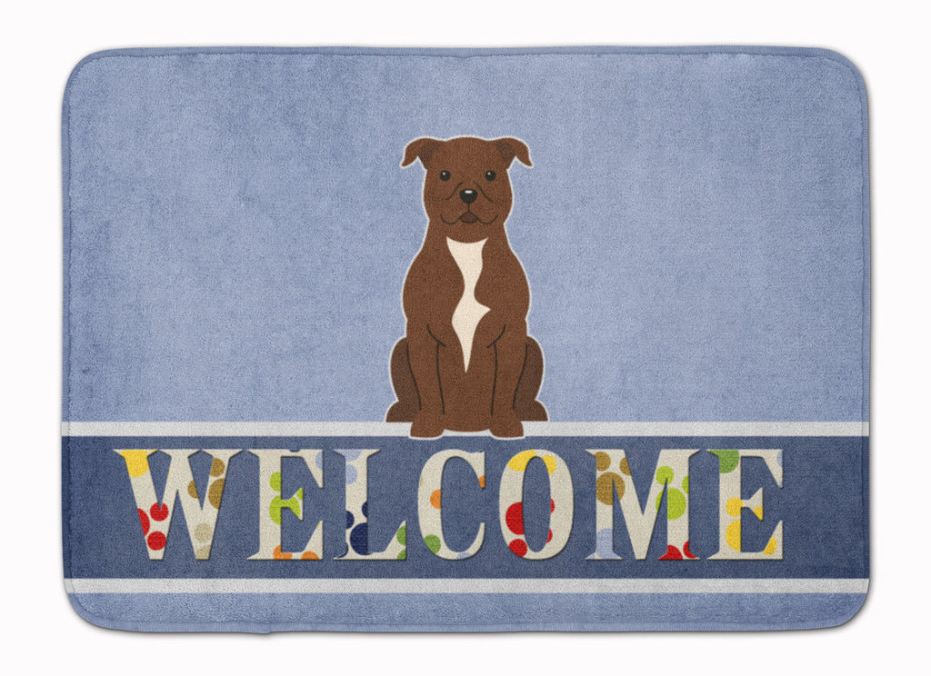 Staffordshire Bull Terrier Chocolate Welcome Memory Foam Kitchen Mat Machine Washable Anti-Fatigue Cushion Comfort Bath or Kitchen Rug