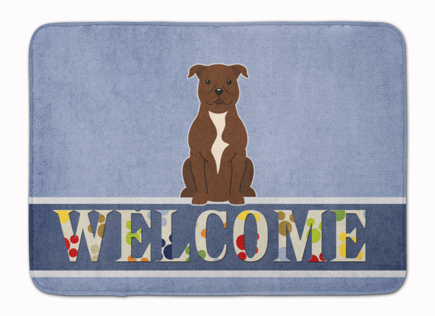 Staffordshire Bull Terrier Chocolate Welcome Memory Foam Kitchen Mat Machine Washable Anti-Fatigue Cushion Comfort Bath or Kitchen Rug