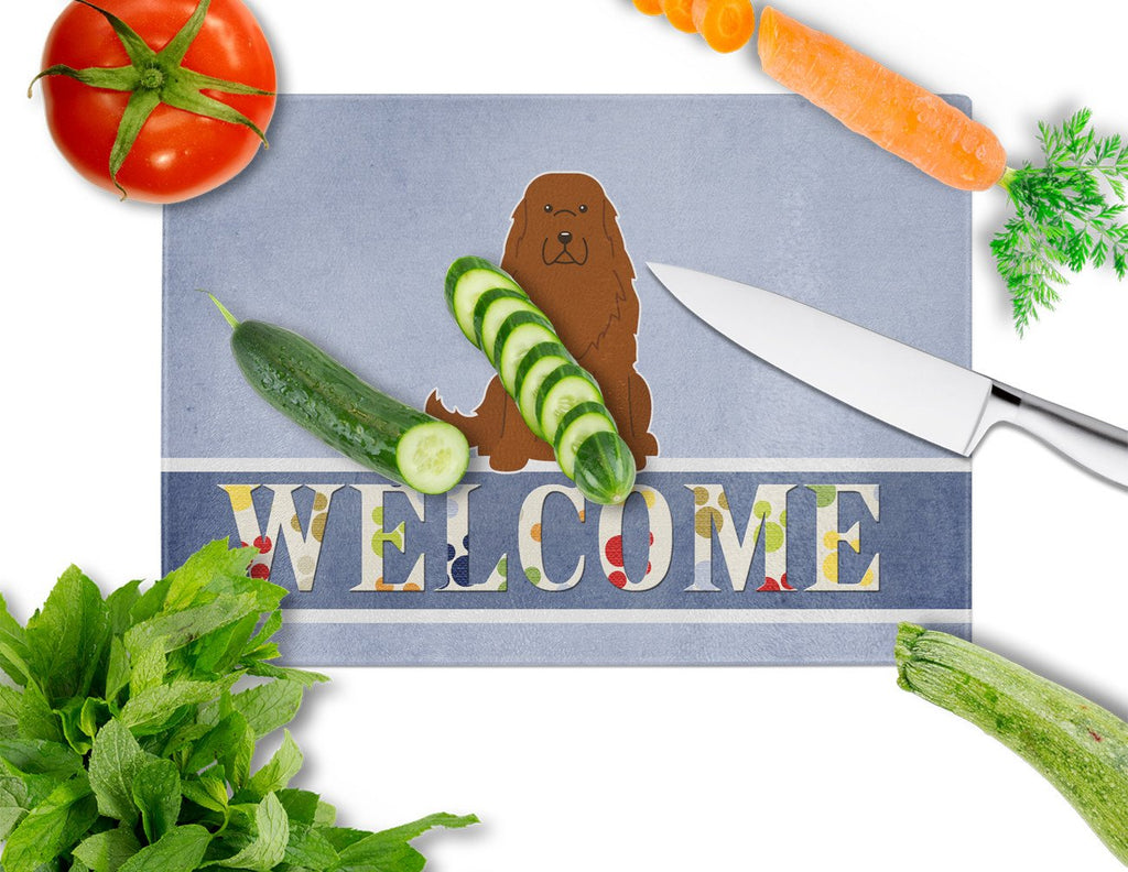 Caucasian Shepherd Dog Welcome Cutting Board Tempered Glass Kitchen Cutting Surface, Heat Resistant Chopping, Non-Slip Feet, Food Prep & Serving