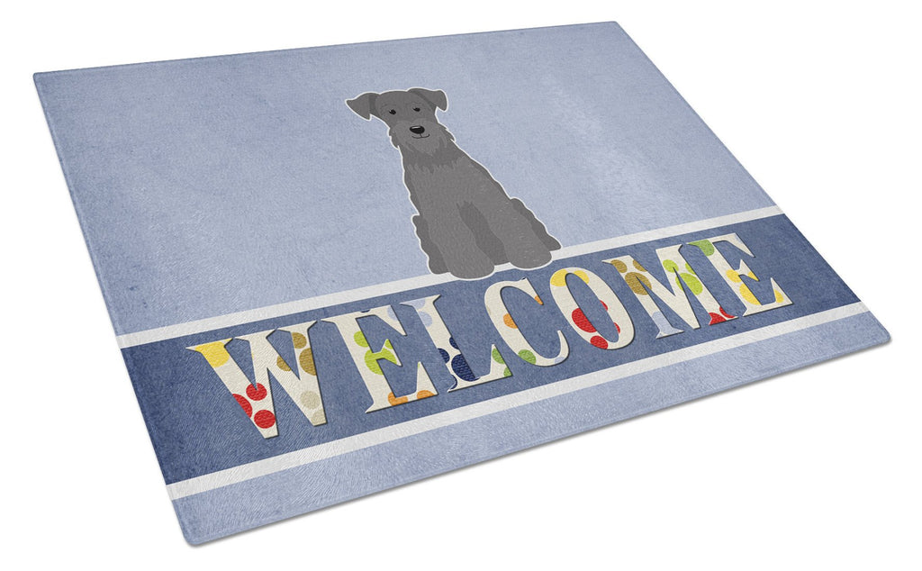 Miniature Schnauzer Black Welcome Cutting Board Tempered Glass Kitchen Cutting Surface, Heat Resistant Chopping, Non-Slip Feet, Food Prep & Serving