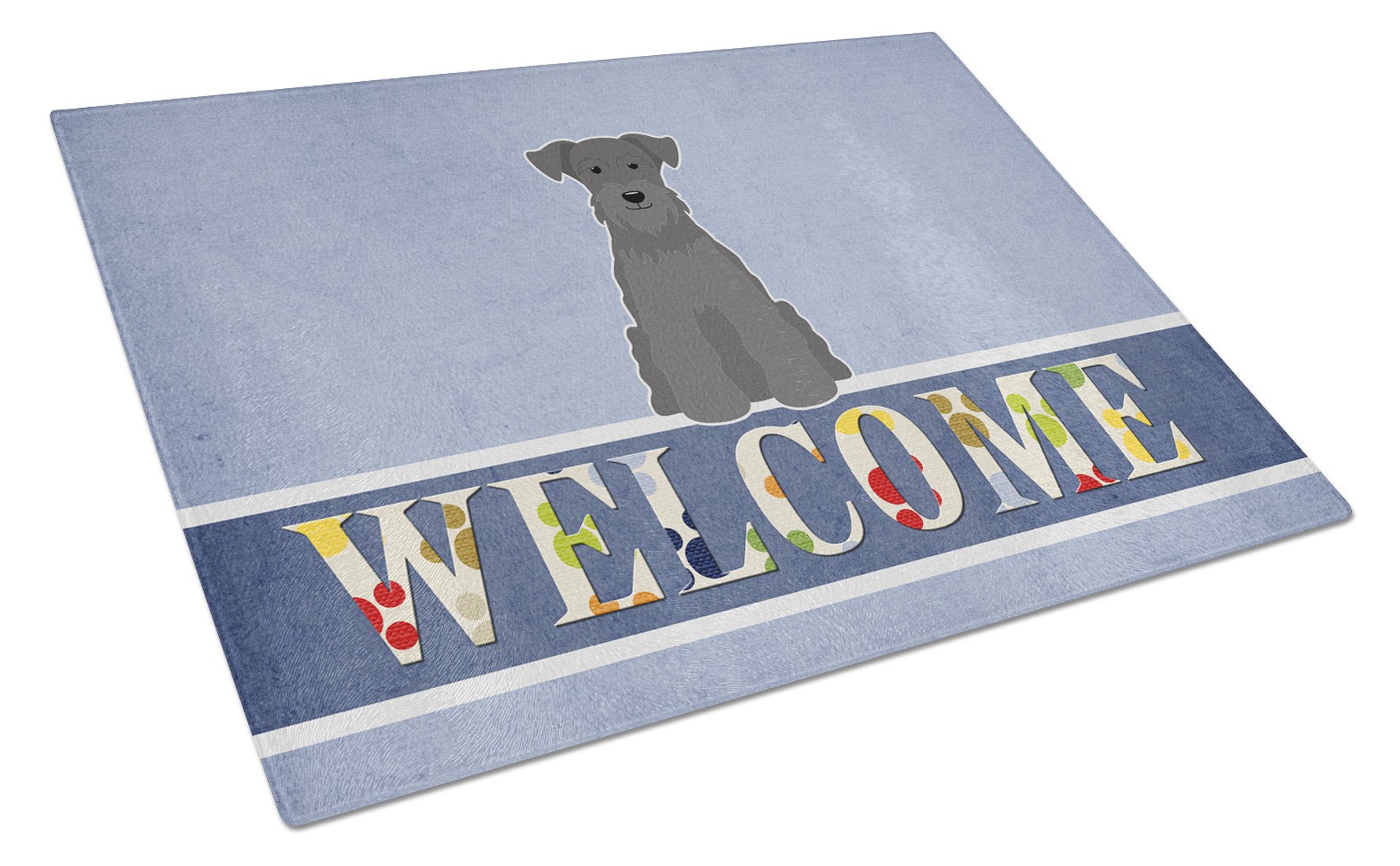 Miniature Schnauzer Black Welcome Cutting Board Tempered Glass Kitchen Cutting Surface, Heat Resistant Chopping, Non-Slip Feet, Food Prep & Serving