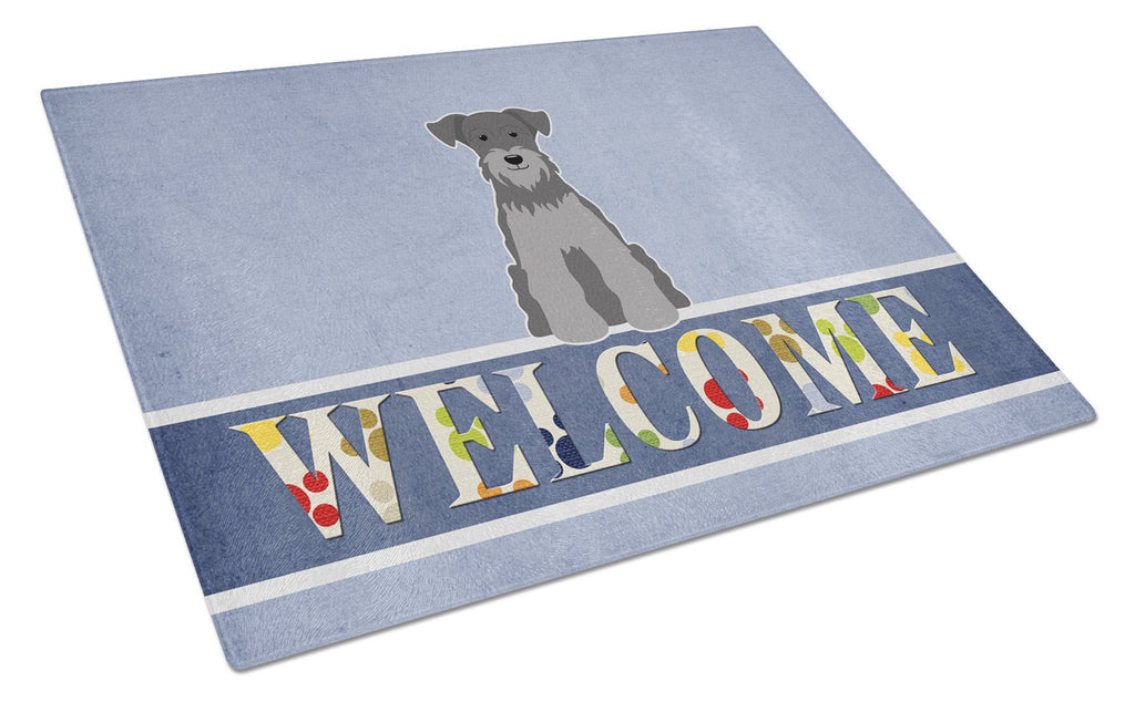 Miniature Schnauzer Black Silver Welcome Cutting Board Tempered Glass Kitchen Cutting Surface, Heat Resistant Chopping, Non-Slip Feet, Food Prep & Serving