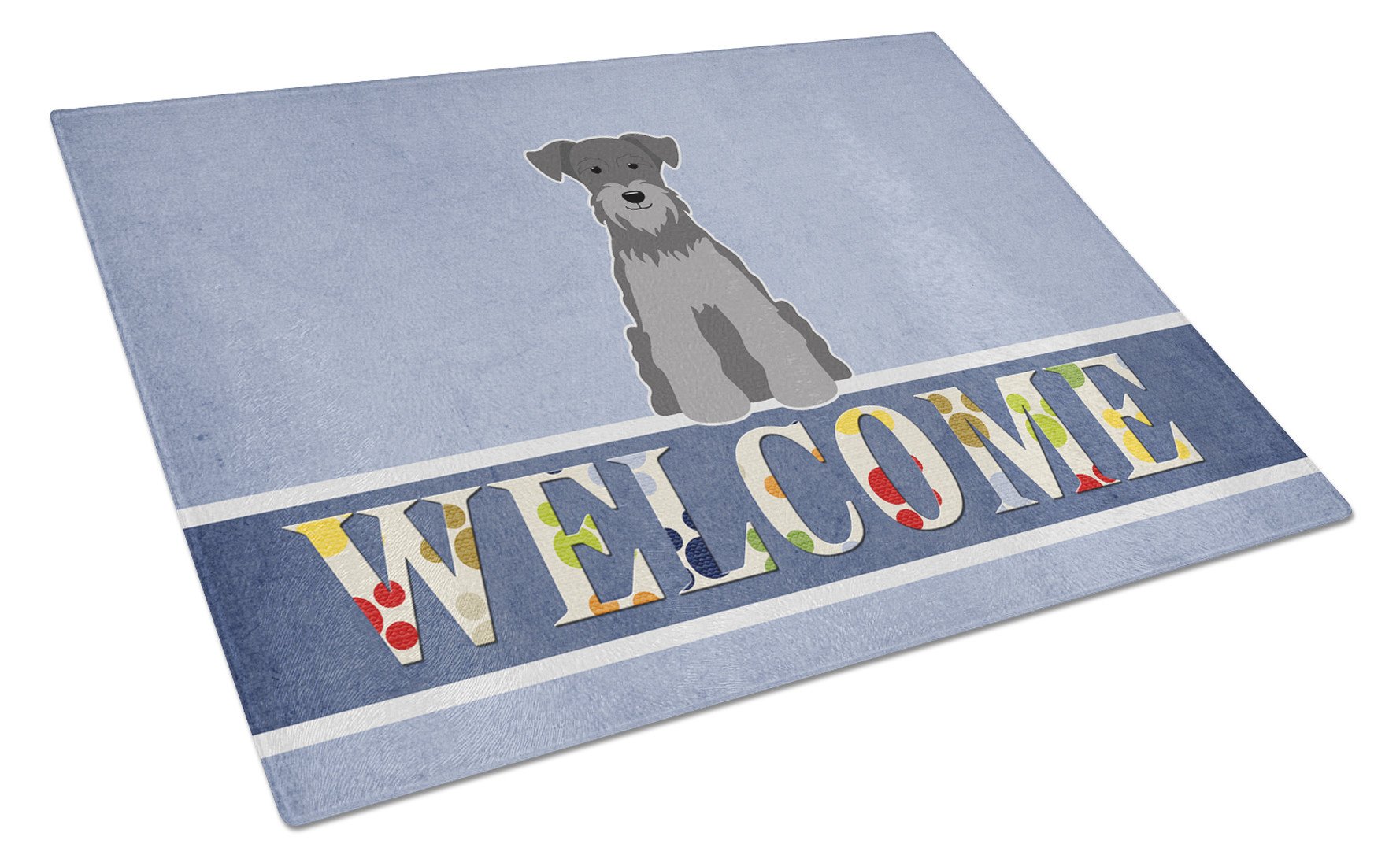 Miniature Schnauzer Black Silver Welcome Cutting Board Tempered Glass Kitchen Cutting Surface, Heat Resistant Chopping, Non-Slip Feet, Food Prep & Serving