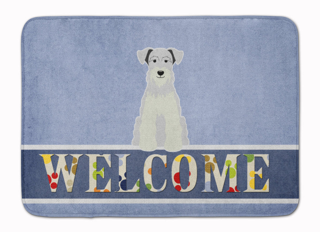 Miniature Schnauzer White Welcome Memory Foam Kitchen Mat Machine Washable Anti-Fatigue Cushion Comfort Bath or Kitchen Rug