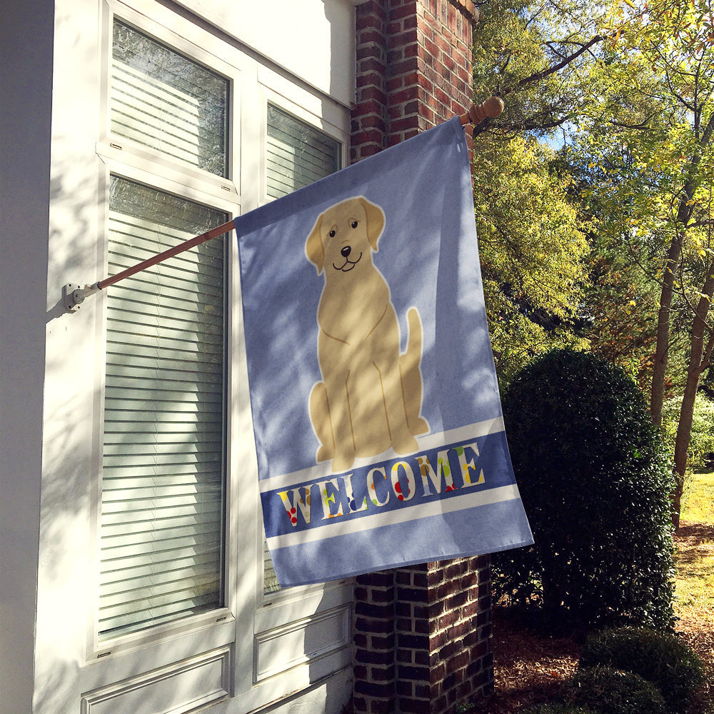 Yellow Labrador Welcome House Flag 28x40 Porch Sleeve Pole Decorative Outside Yard Banner Artwork Wall Hanging, Polyester