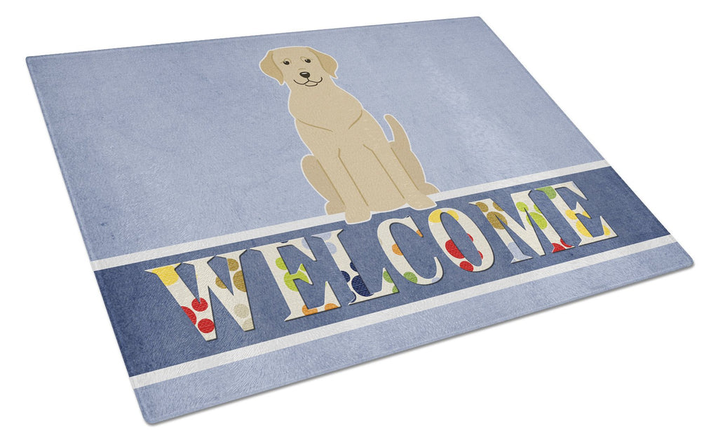 Yellow Labrador Welcome Cutting Board Tempered Glass Kitchen Cutting Surface, Heat Resistant Chopping, Non-Slip Feet, Food Prep & Serving