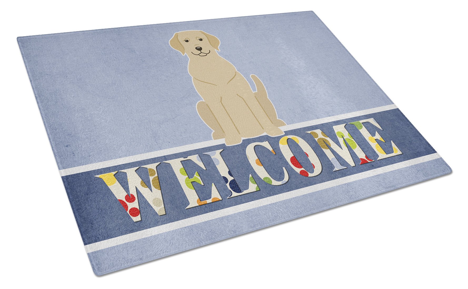 Yellow Labrador Welcome Cutting Board Tempered Glass Kitchen Cutting Surface, Heat Resistant Chopping, Non-Slip Feet, Food Prep & Serving