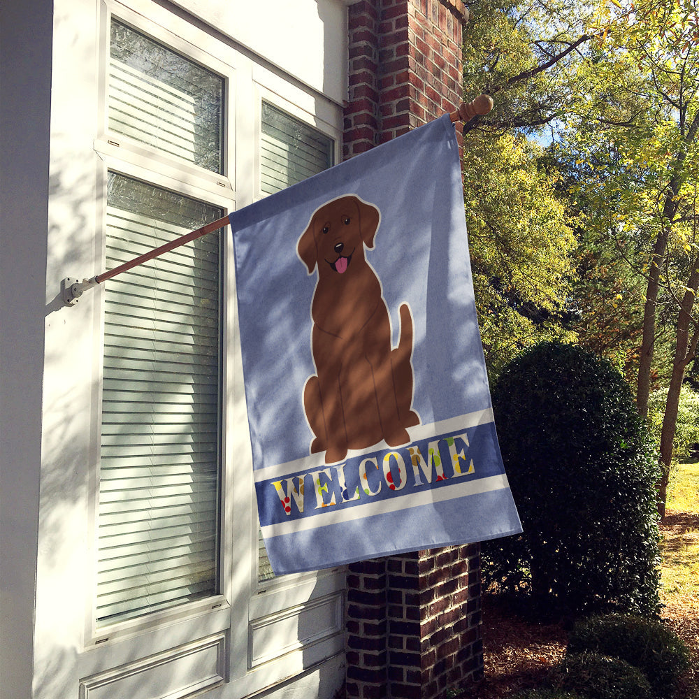 Chocolate Labrador Welcome House Flag 28x40 Porch Sleeve Pole Decorative Outside Yard Banner Artwork Wall Hanging, Polyester