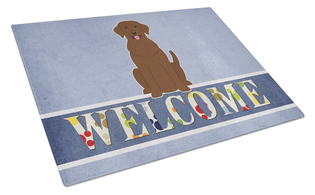 Chocolate Labrador Welcome Cutting Board Tempered Glass Kitchen Cutting Surface, Heat Resistant Chopping, Non-Slip Feet, Food Prep & Serving