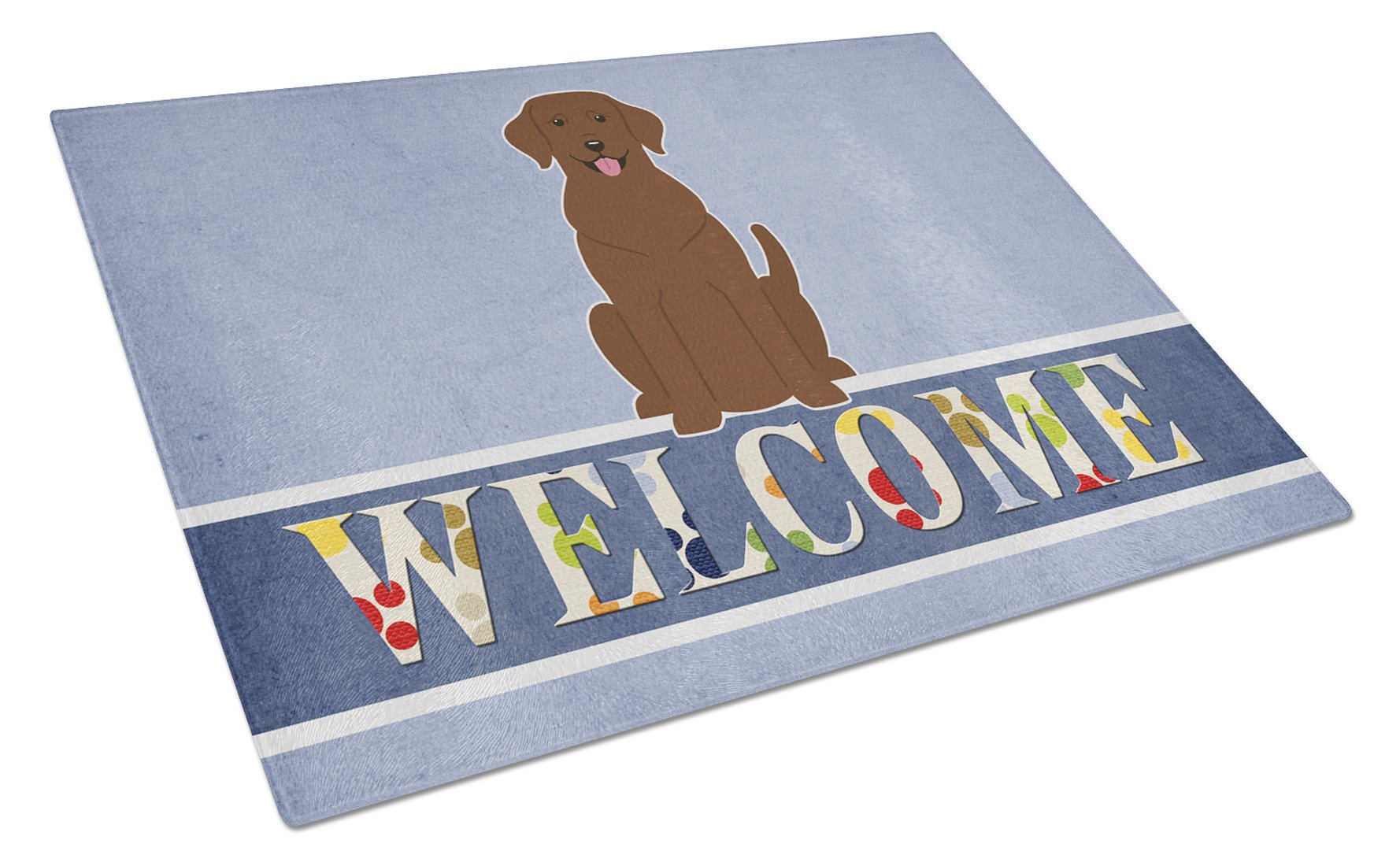 Chocolate Labrador Welcome Cutting Board Tempered Glass Kitchen Cutting Surface, Heat Resistant Chopping, Non-Slip Feet, Food Prep & Serving