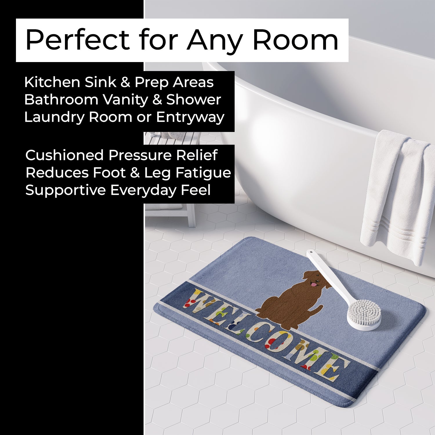 Chocolate Labrador Welcome Memory Foam Kitchen Mat Machine Washable Anti-Fatigue Cushion Comfort Bath or Kitchen Rug