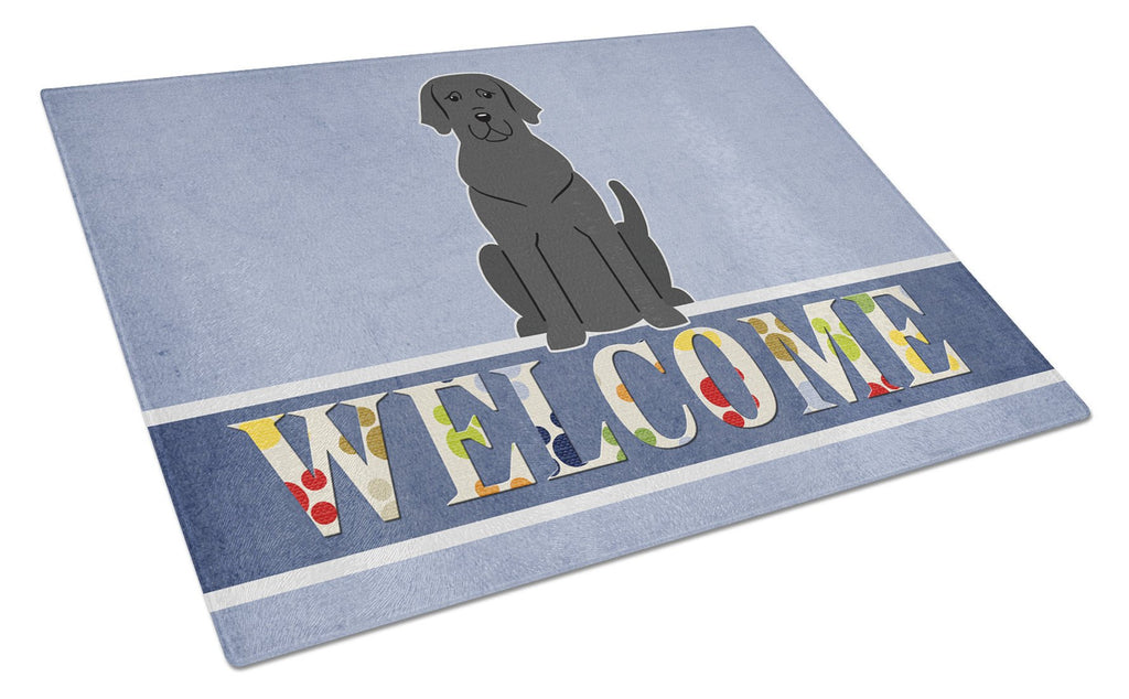 Black Labrador Welcome Cutting Board Tempered Glass Kitchen Cutting Surface, Heat Resistant Chopping, Non-Slip Feet, Food Prep & Serving