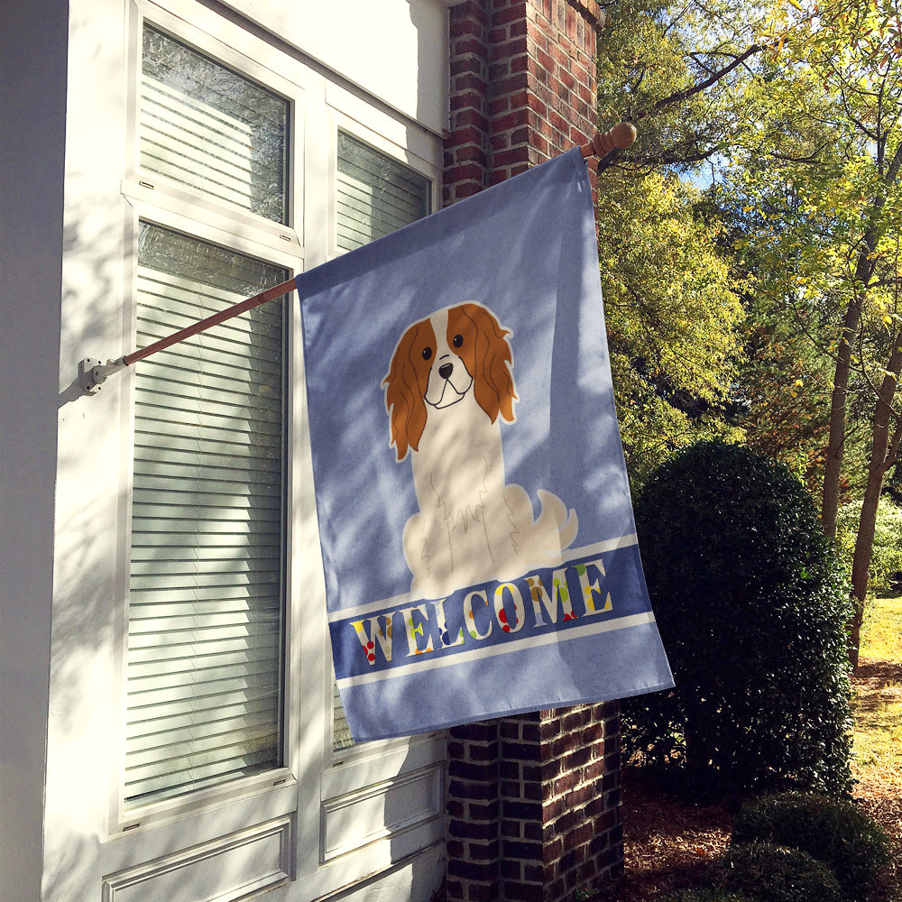 Cavalier Spaniel Welcome House Flag 28x40 Porch Sleeve Pole Decorative Outside Yard Banner Artwork Wall Hanging, Polyester