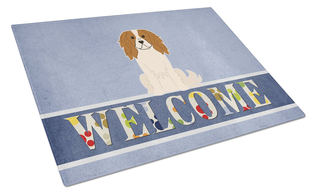 Cavalier Spaniel Welcome Cutting Board Tempered Glass Kitchen Cutting Surface, Heat Resistant Chopping, Non-Slip Feet, Food Prep & Serving