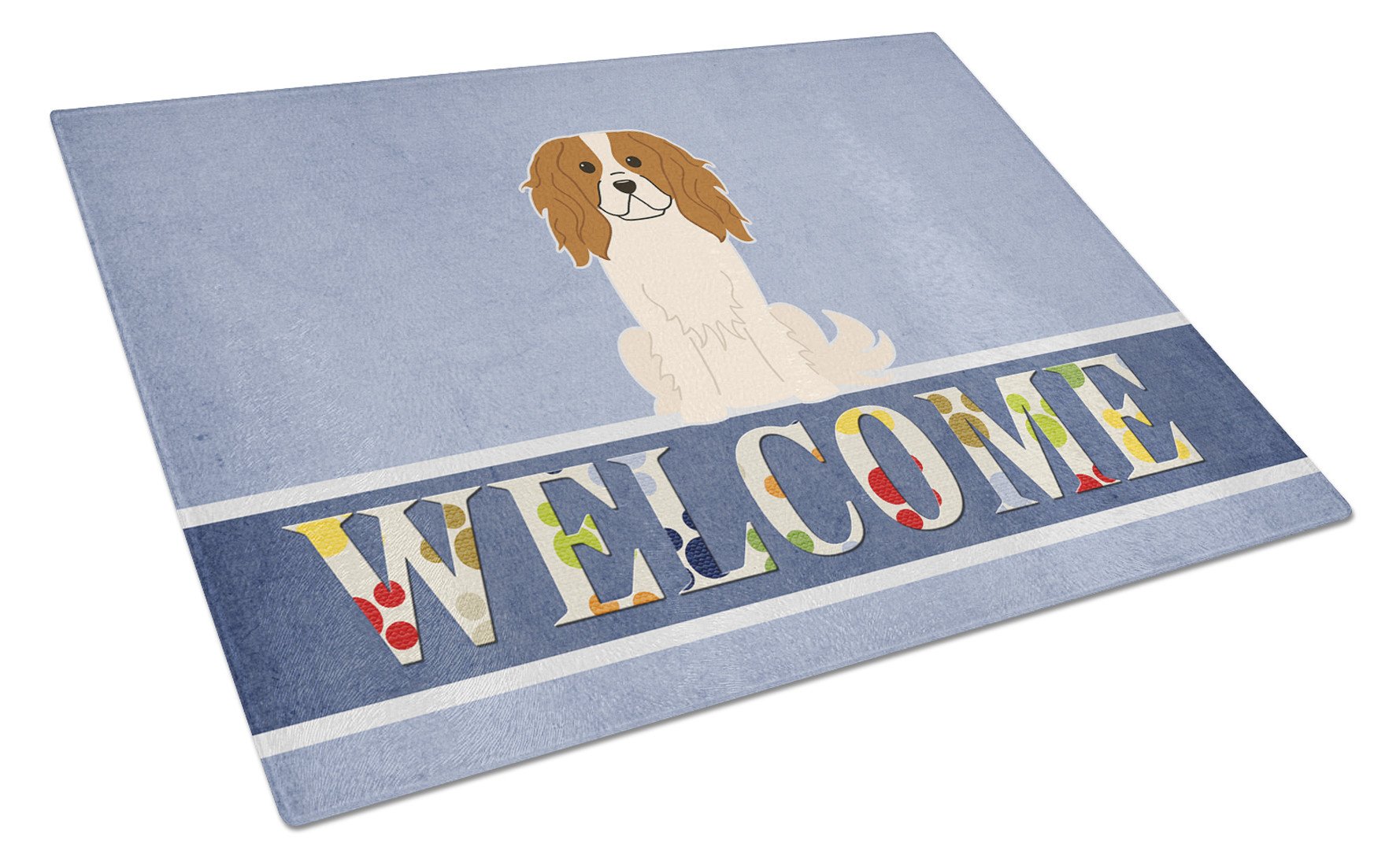Cavalier Spaniel Welcome Cutting Board Tempered Glass Kitchen Cutting Surface, Heat Resistant Chopping, Non-Slip Feet, Food Prep & Serving